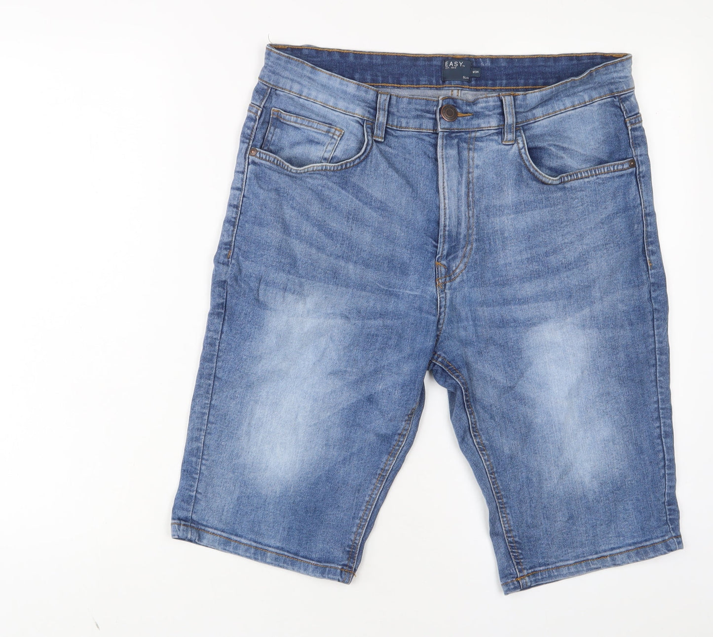 Easy Mens Blue Cotton Bermuda Shorts Size 34 in L11 in Slim Zip