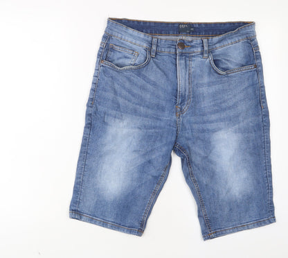 Easy Mens Blue Cotton Bermuda Shorts Size 34 in L11 in Slim Zip