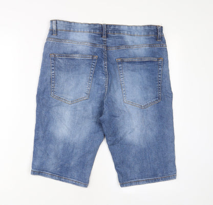 Easy Mens Blue Cotton Bermuda Shorts Size 34 in L11 in Slim Zip