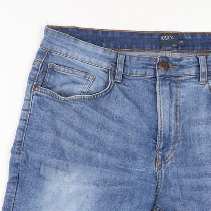 Easy Mens Blue Cotton Bermuda Shorts Size 34 in L11 in Slim Zip