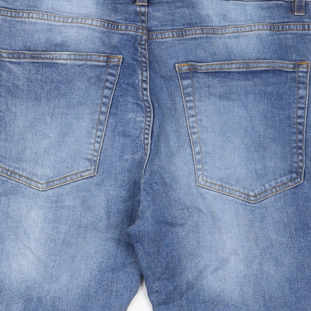 Easy Mens Blue Cotton Bermuda Shorts Size 34 in L11 in Slim Zip