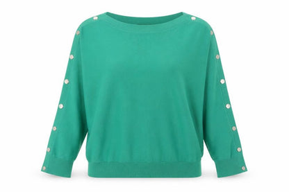 M&Co Womens Green Boat Neck Polyester Pullover Jumper Size 14 - Buttons