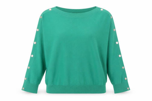 M&Co Womens Green Boat Neck Polyester Pullover Jumper Size 14 - Buttons