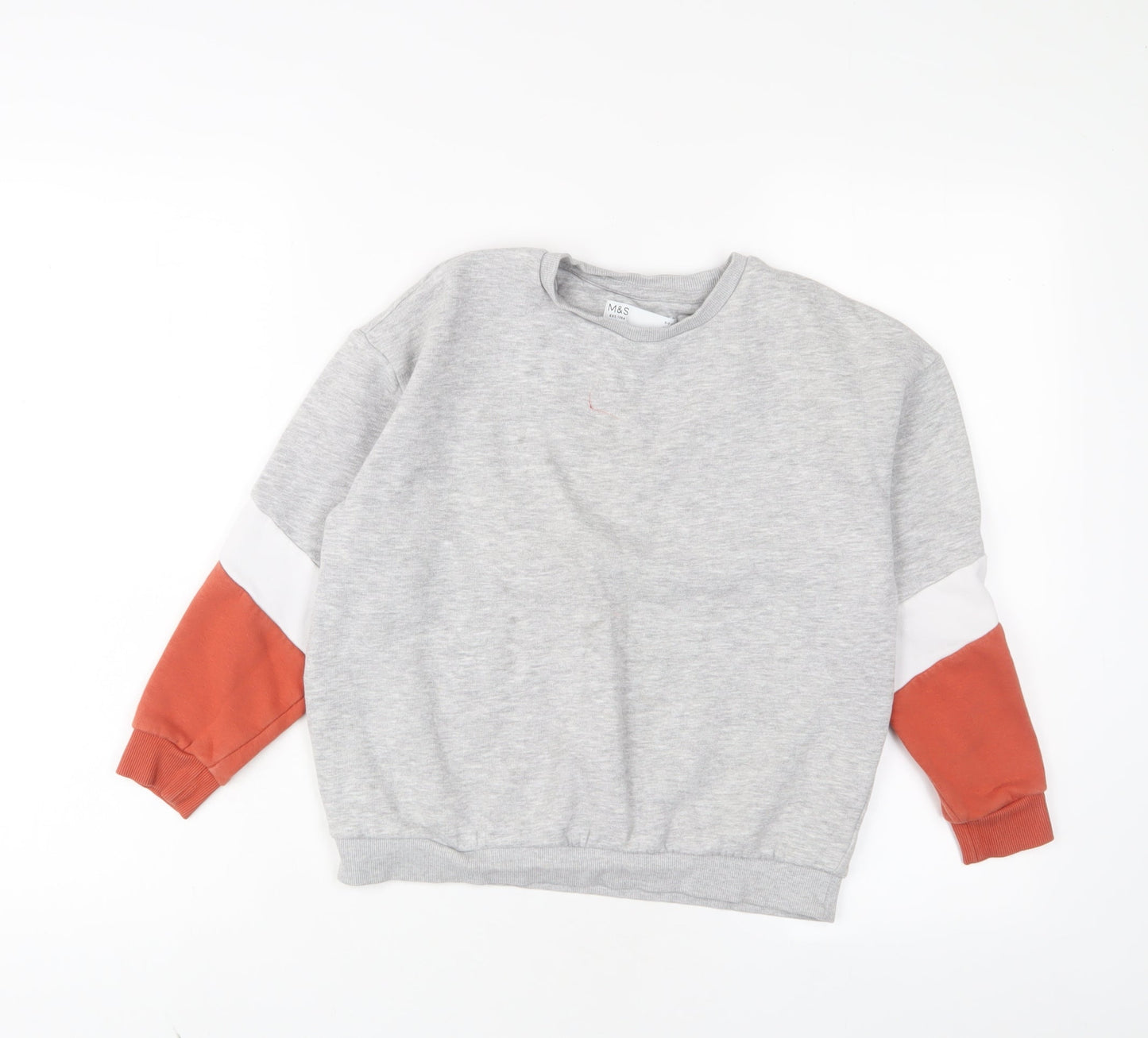 Marks and Spencer Boys Grey Geometric Cotton Pullover Sweatshirt Size 8-9 Years Pullover