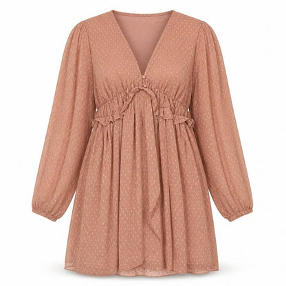 Boohoo Womens Pink Polka Dot Polyester A-Line Size 14 V-Neck Pullover - Embroidered