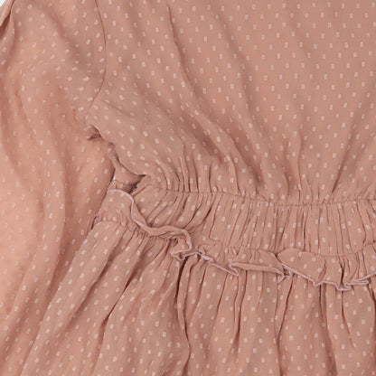 Boohoo Womens Pink Polka Dot Polyester A-Line Size 14 V-Neck Pullover - Embroidered