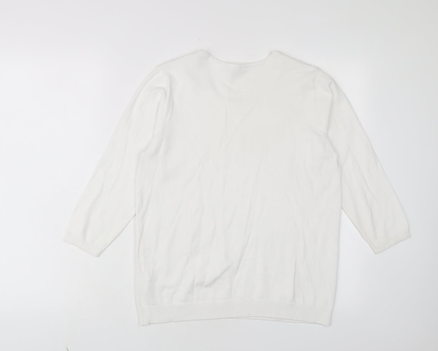 BHS Womens White Collared Cotton Pullover Jumper Size 14