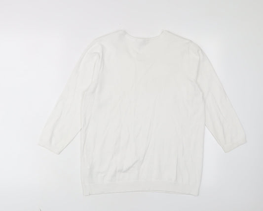 BHS Womens White Collared Cotton Pullover Jumper Size 14