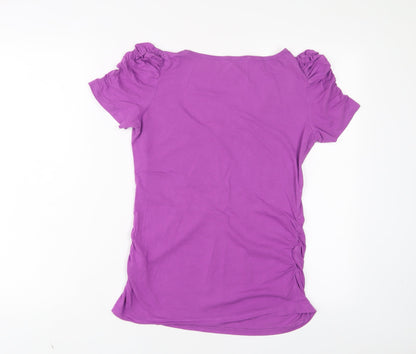 Koe Womens Purple Cotton Basic T-Shirt Size M Scoop Neck - Ruched sides