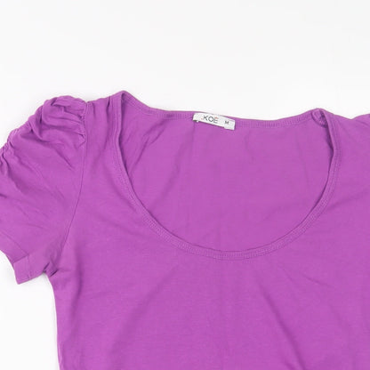 Koe Womens Purple Cotton Basic T-Shirt Size M Scoop Neck - Ruched sides