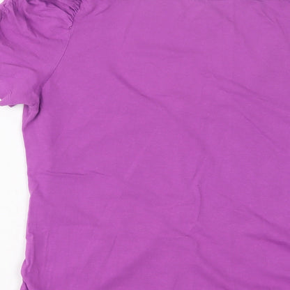 Koe Womens Purple Cotton Basic T-Shirt Size M Scoop Neck - Ruched sides