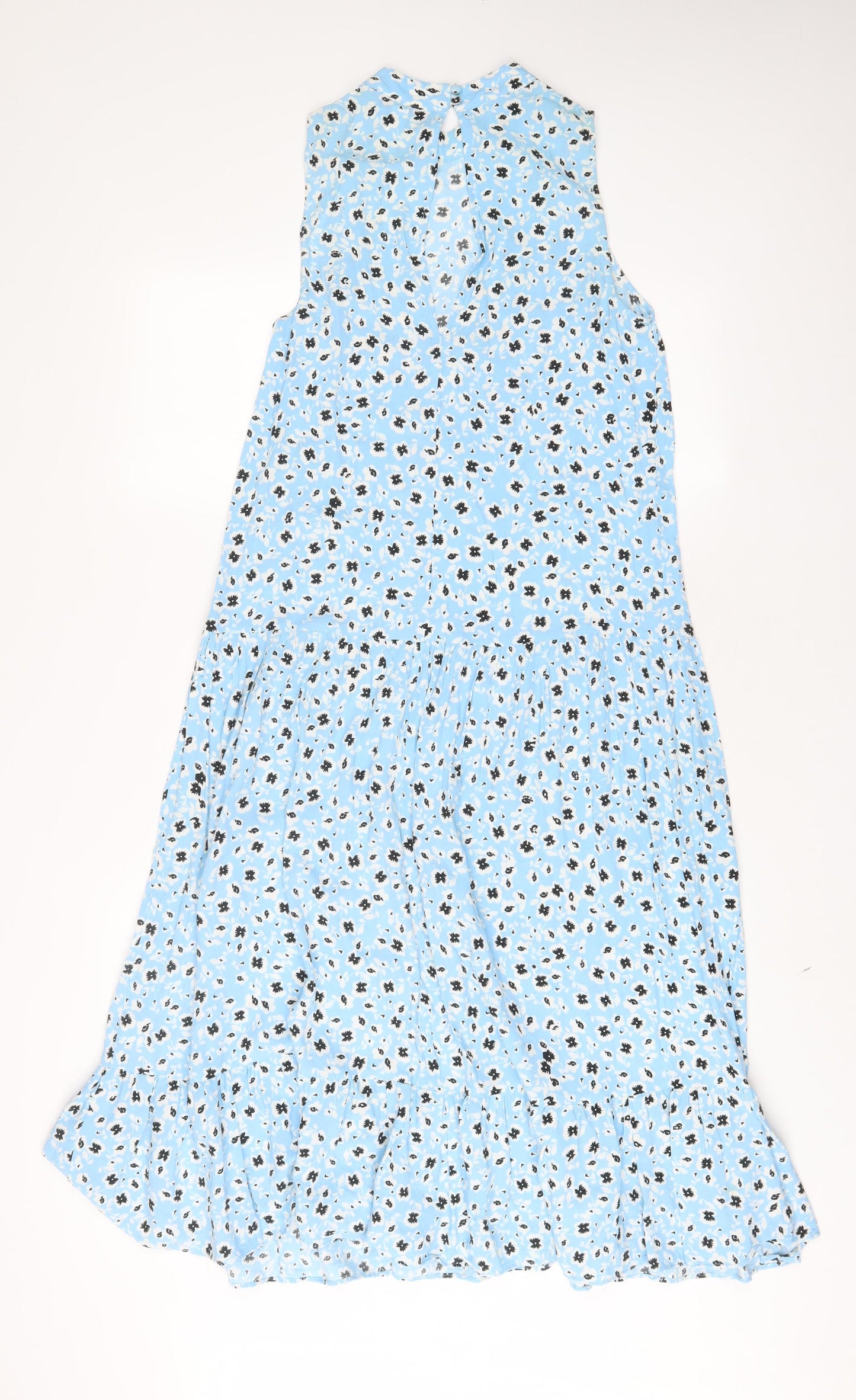 Topshop Womens Blue Floral Viscose A-Line Size 10 Round Neck Button