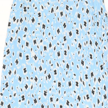 Topshop Womens Blue Floral Viscose A-Line Size 10 Round Neck Button