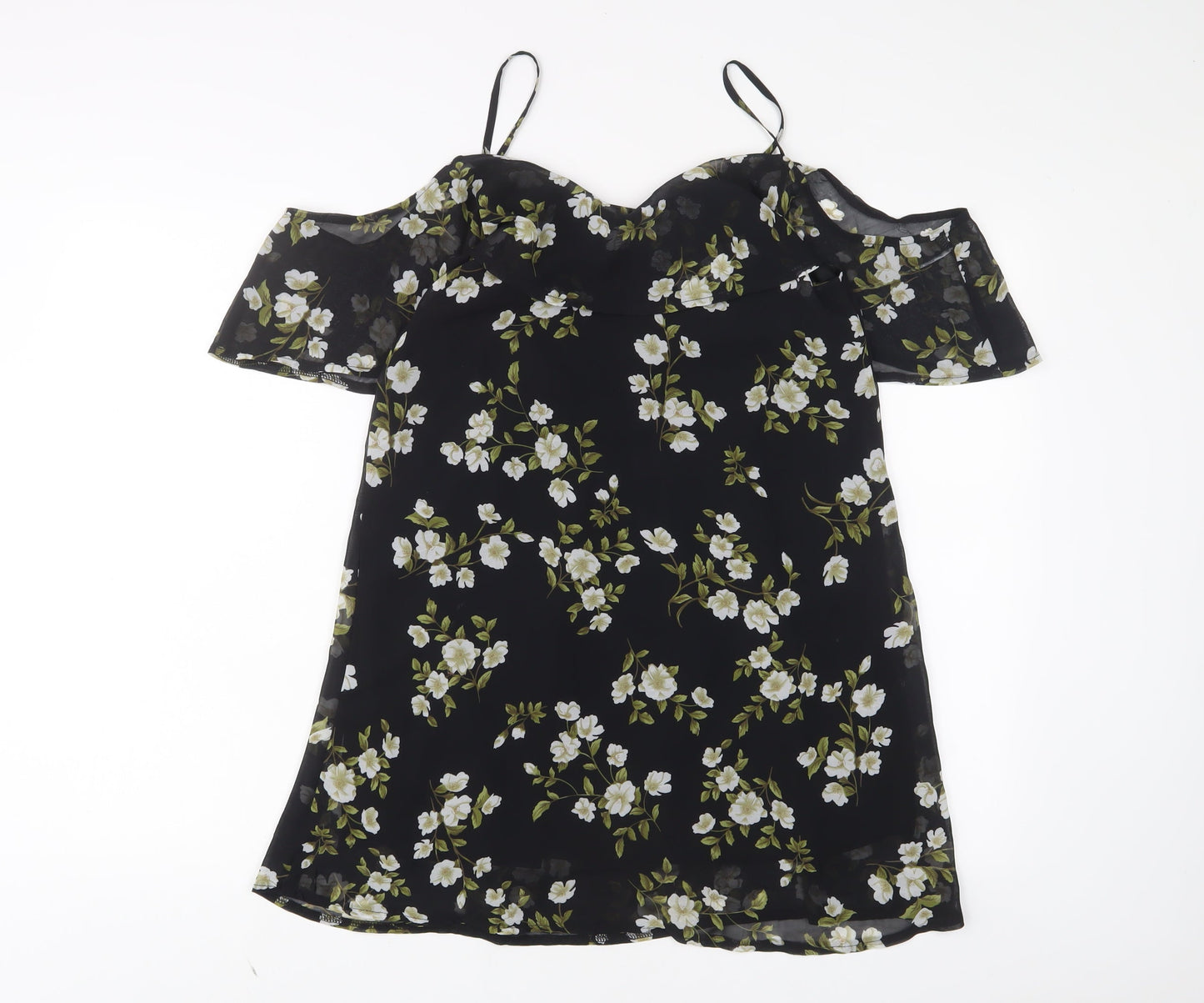 Missguided Womens Black Floral Polyester A-Line Size 8 V-Neck Pullover