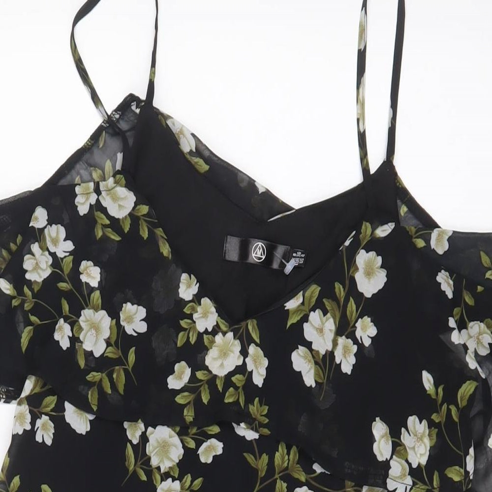 Missguided Womens Black Floral Polyester A-Line Size 8 V-Neck Pullover