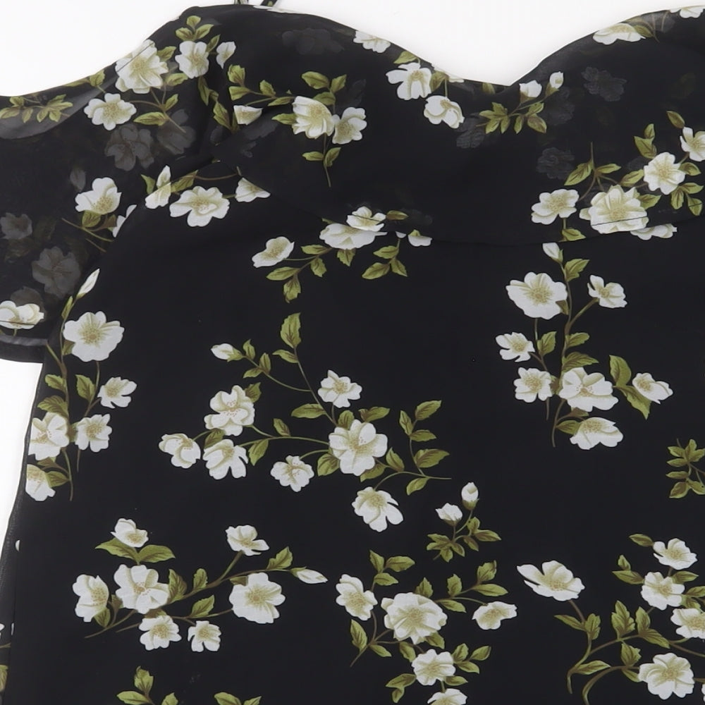 Missguided Womens Black Floral Polyester A-Line Size 8 V-Neck Pullover