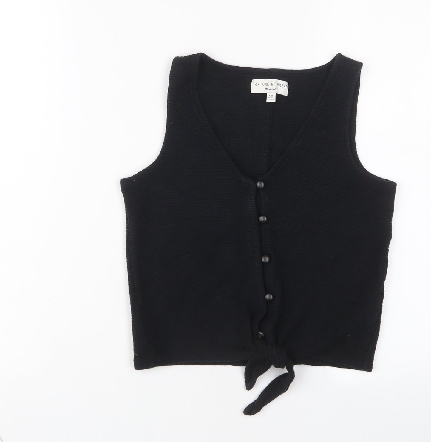 Texture & Thread Womens Black Cotton Cropped Tank Size 2XS V-Neck