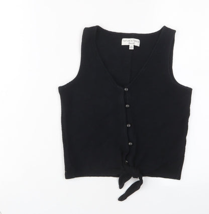 Texture & Thread Womens Black Cotton Cropped Tank Size 2XS V-Neck