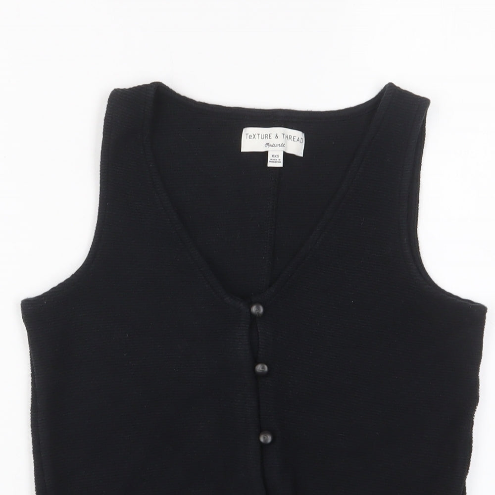 Texture & Thread Womens Black Cotton Cropped Tank Size 2XS V-Neck