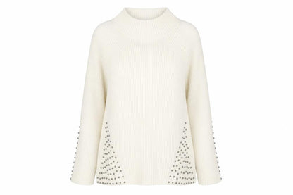 M&Co Womens Beige High Neck Viscose Pullover Jumper Size 14 - Beaded