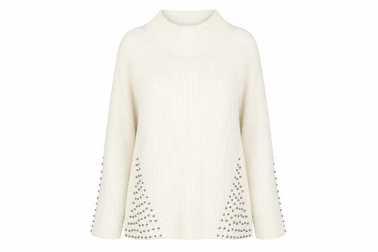 M&Co Womens Beige High Neck Viscose Pullover Jumper Size 14 - Beaded
