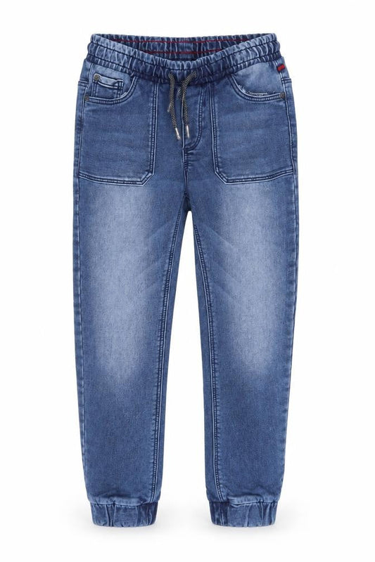 TAPE A L'OEIL Boys Blue Cotton Tapered Jeans Size 9 Months L22 in Regular Drawstring