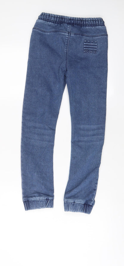 TAPE A L'OEIL Boys Blue Cotton Tapered Jeans Size 9 Months L22 in Regular Drawstring