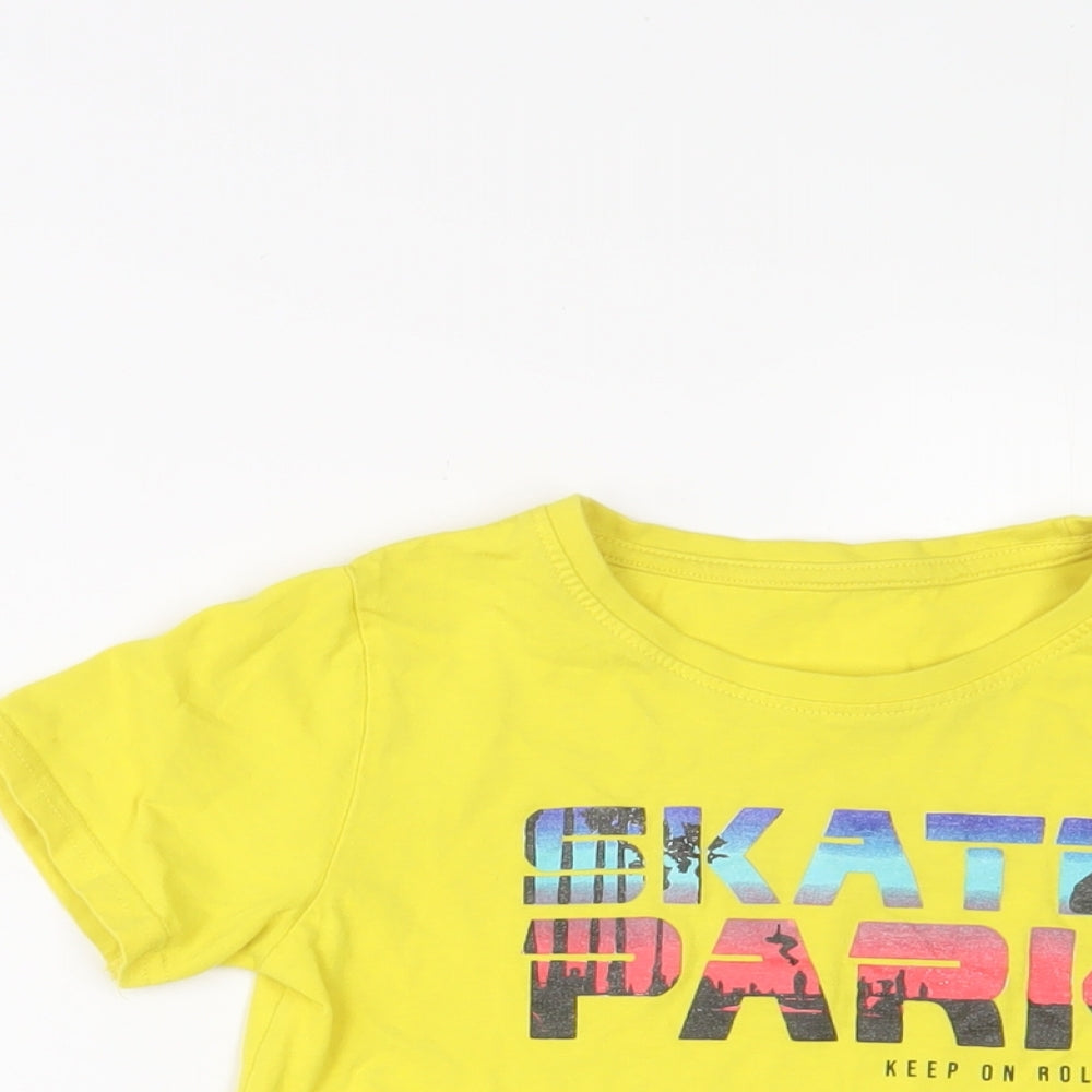 Dunnes Stores Boys Yellow Cotton Basic T-Shirt Size 9 Years Crew Neck Pullover - Skate park