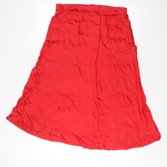 H&M Womens Red Viscose A-Line Skirt Size M