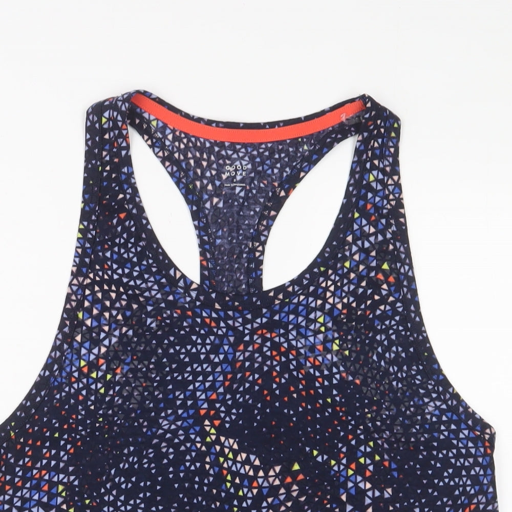 Goodmove Womens Blue Geometric Polyester Basic Tank Size 8 Scoop Neck Pullover