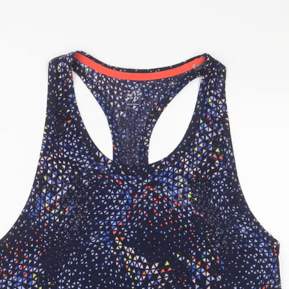 Goodmove Womens Blue Geometric Polyester Basic Tank Size 8 Scoop Neck Pullover