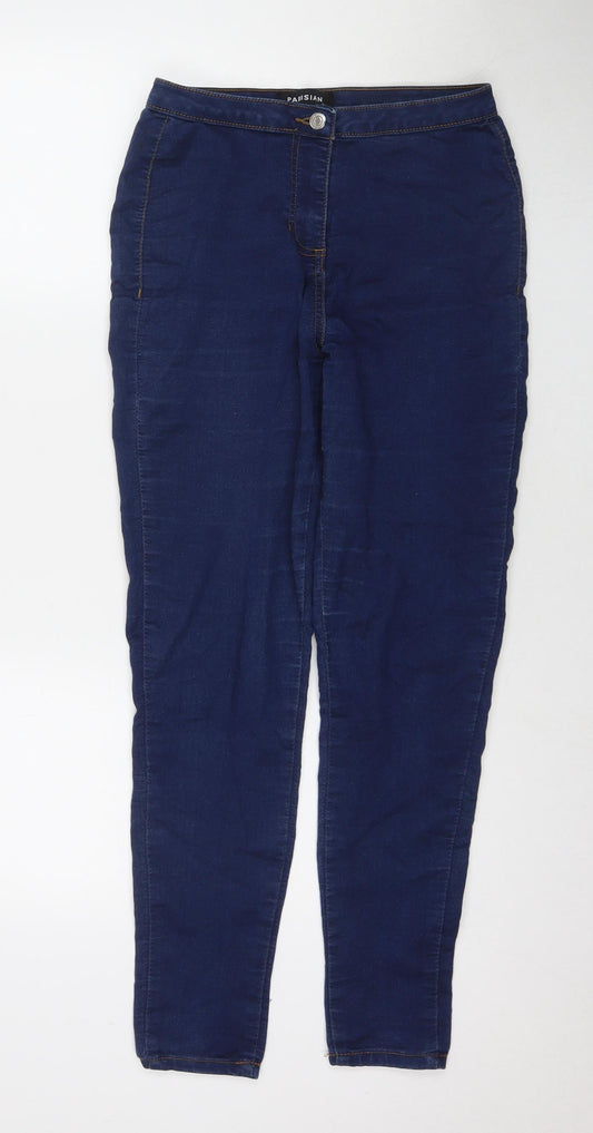 PARISIAN SIGNATURE Womens Blue Cotton Skinny Jeans Size 12 L28 in Regular Zip