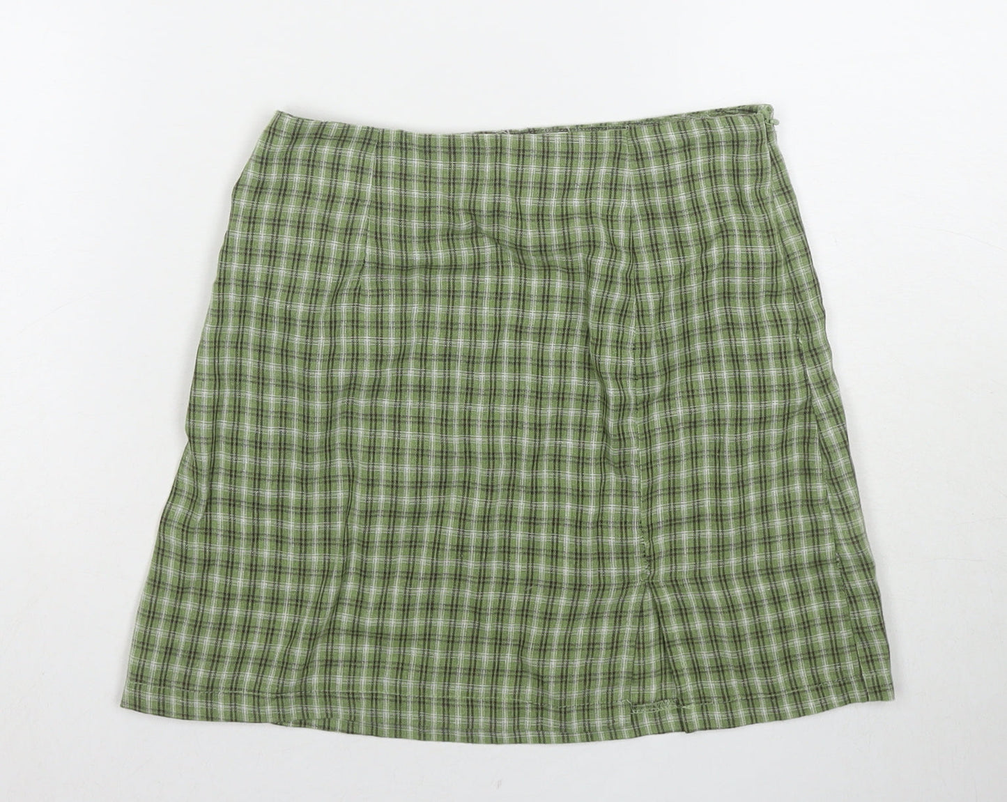 Princess Polly Womens Green Check Cotton Mini Skirt Size 6 Zip