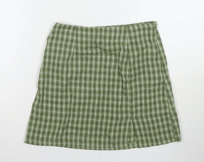 Princess Polly Womens Green Check Cotton Mini Skirt Size 6 Zip