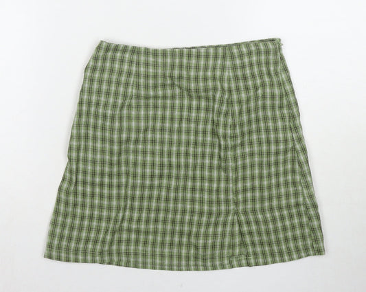 Princess Polly Womens Green Check Cotton Mini Skirt Size 6 Zip