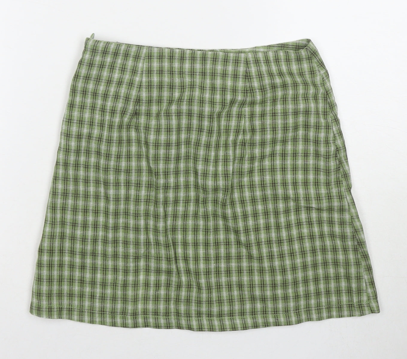 Princess Polly Womens Green Check Cotton Mini Skirt Size 6 Zip