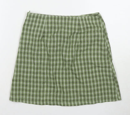Princess Polly Womens Green Check Cotton Mini Skirt Size 6 Zip