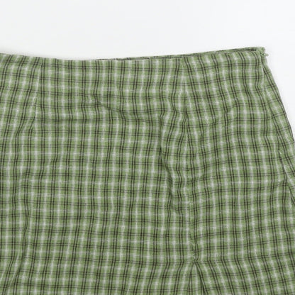 Princess Polly Womens Green Check Cotton Mini Skirt Size 6 Zip