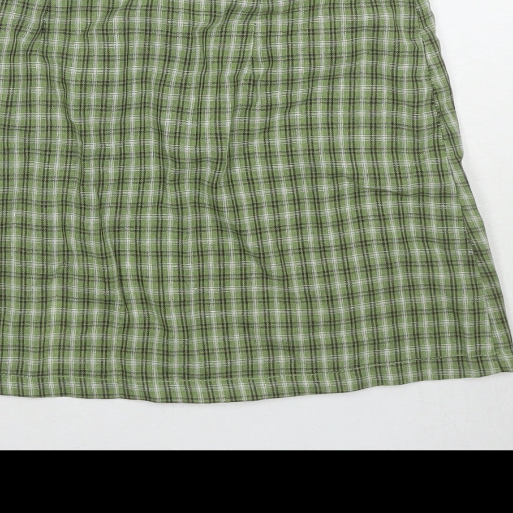 Princess Polly Womens Green Check Cotton Mini Skirt Size 6 Zip