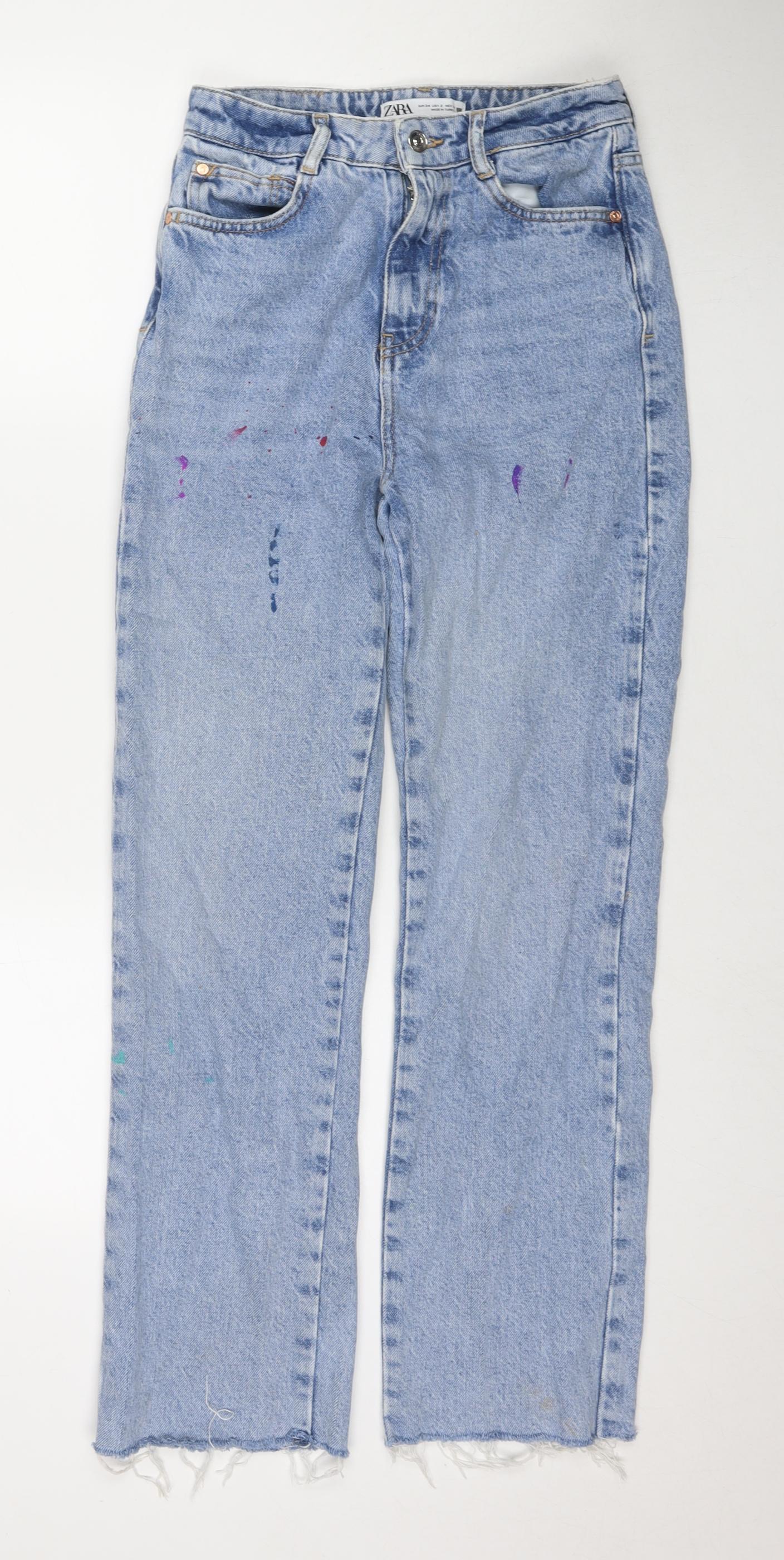 Zara Womens Blue Cotton Straight Jeans Size 6 L29 in Regular Zip