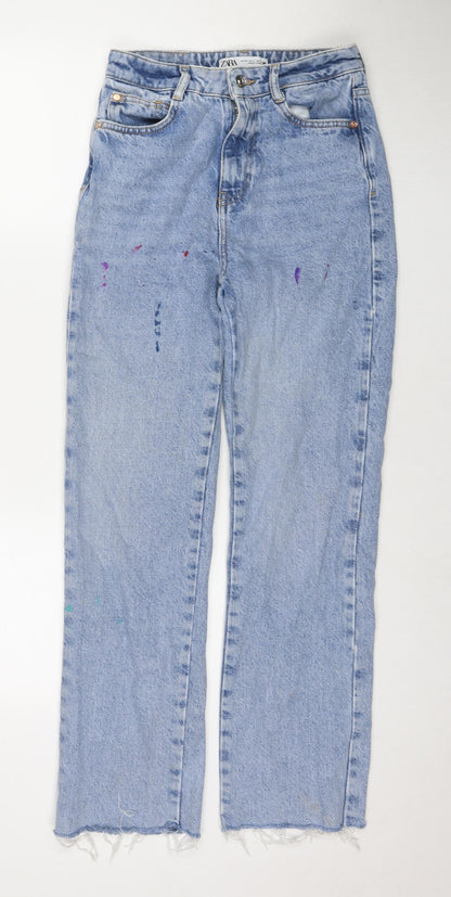 Zara Womens Blue Cotton Straight Jeans Size 6 L29 in Regular Zip