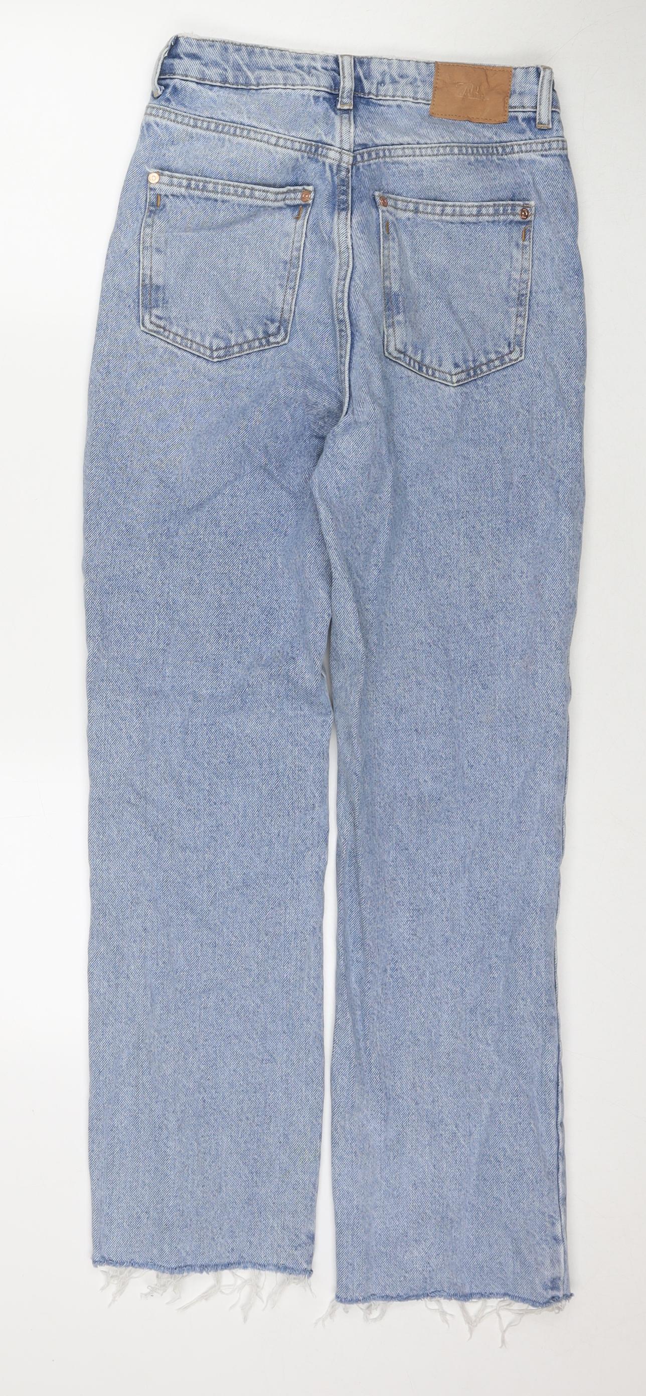Zara Womens Blue Cotton Straight Jeans Size 6 L29 in Regular Zip