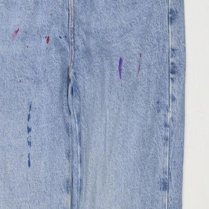 Zara Womens Blue Cotton Straight Jeans Size 6 L29 in Regular Zip