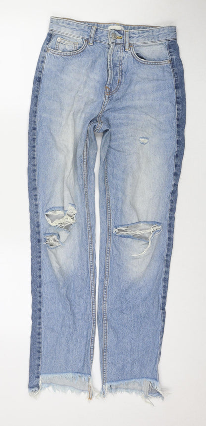 H&M Womens Blue Cotton Straight Jeans Size 6 L29 in Regular Zip