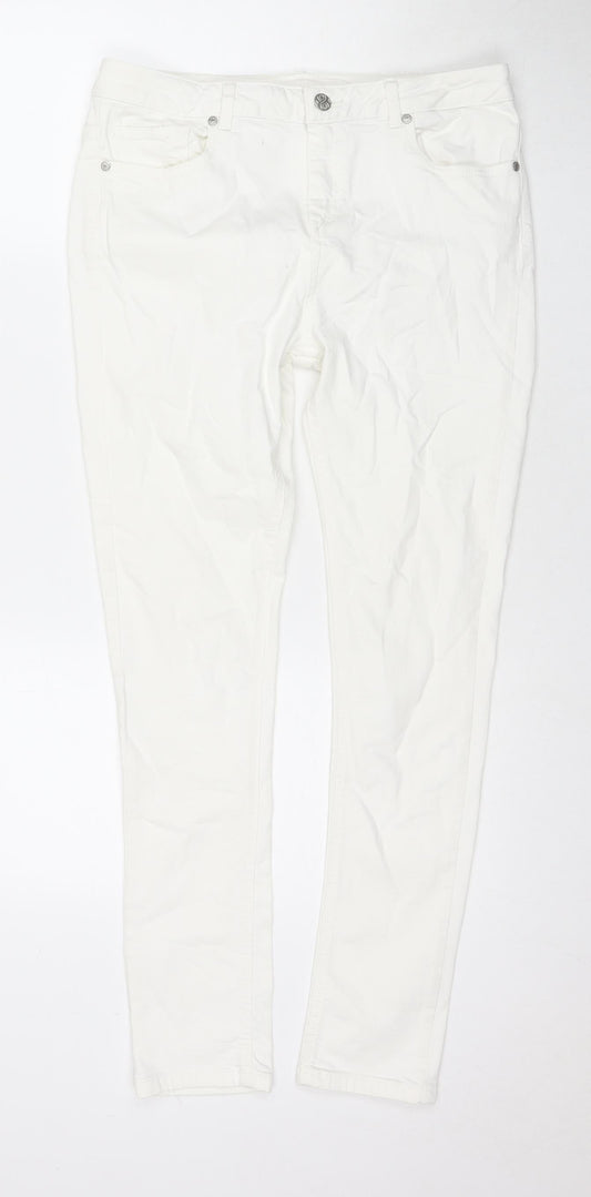 Phase Eight Womens White Cotton Skinny Jeans Size 12 L28 in Regular Zip
