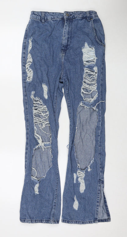 PRETTYLITTLETHING Womens Blue Cotton Mom Jeans Size 8 L29 in Regular Zip