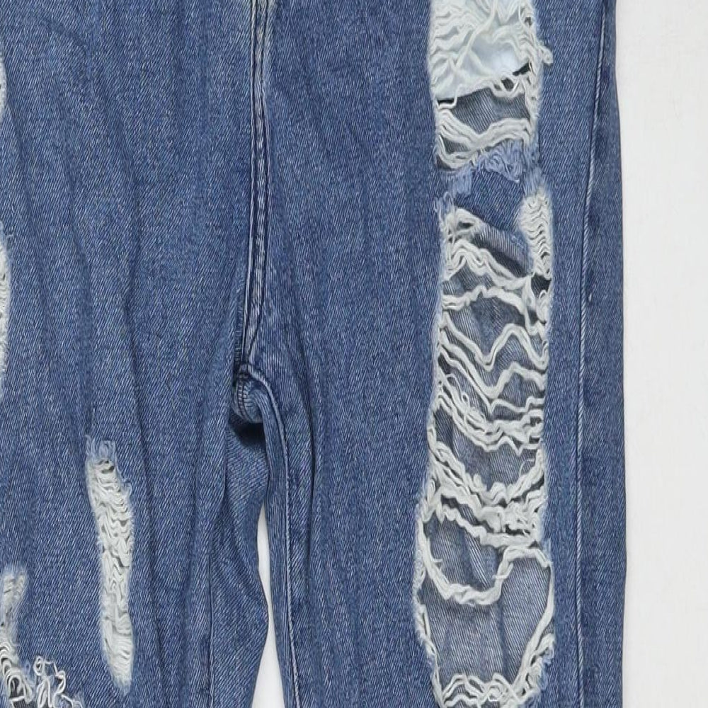 PRETTYLITTLETHING Womens Blue Cotton Mom Jeans Size 8 L29 in Regular Zip