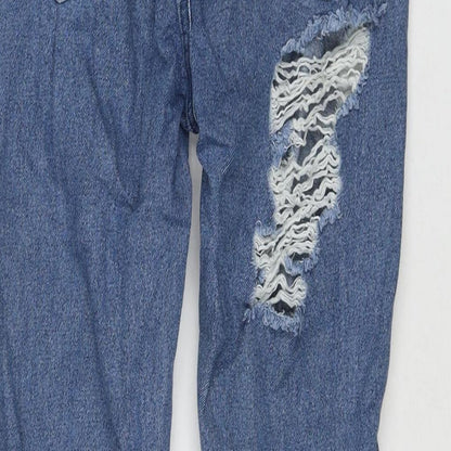 PRETTYLITTLETHING Womens Blue Cotton Mom Jeans Size 8 L29 in Regular Zip