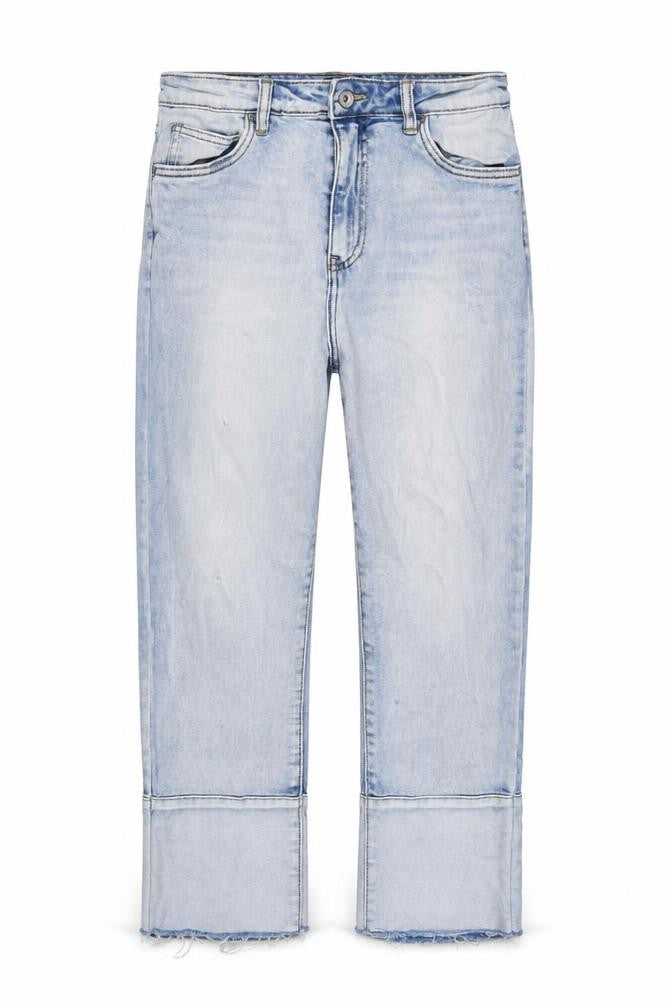 Front view of Toxik3 women’s blue cotton cropped jeans, size UK 10, 23-inch leg regular zip