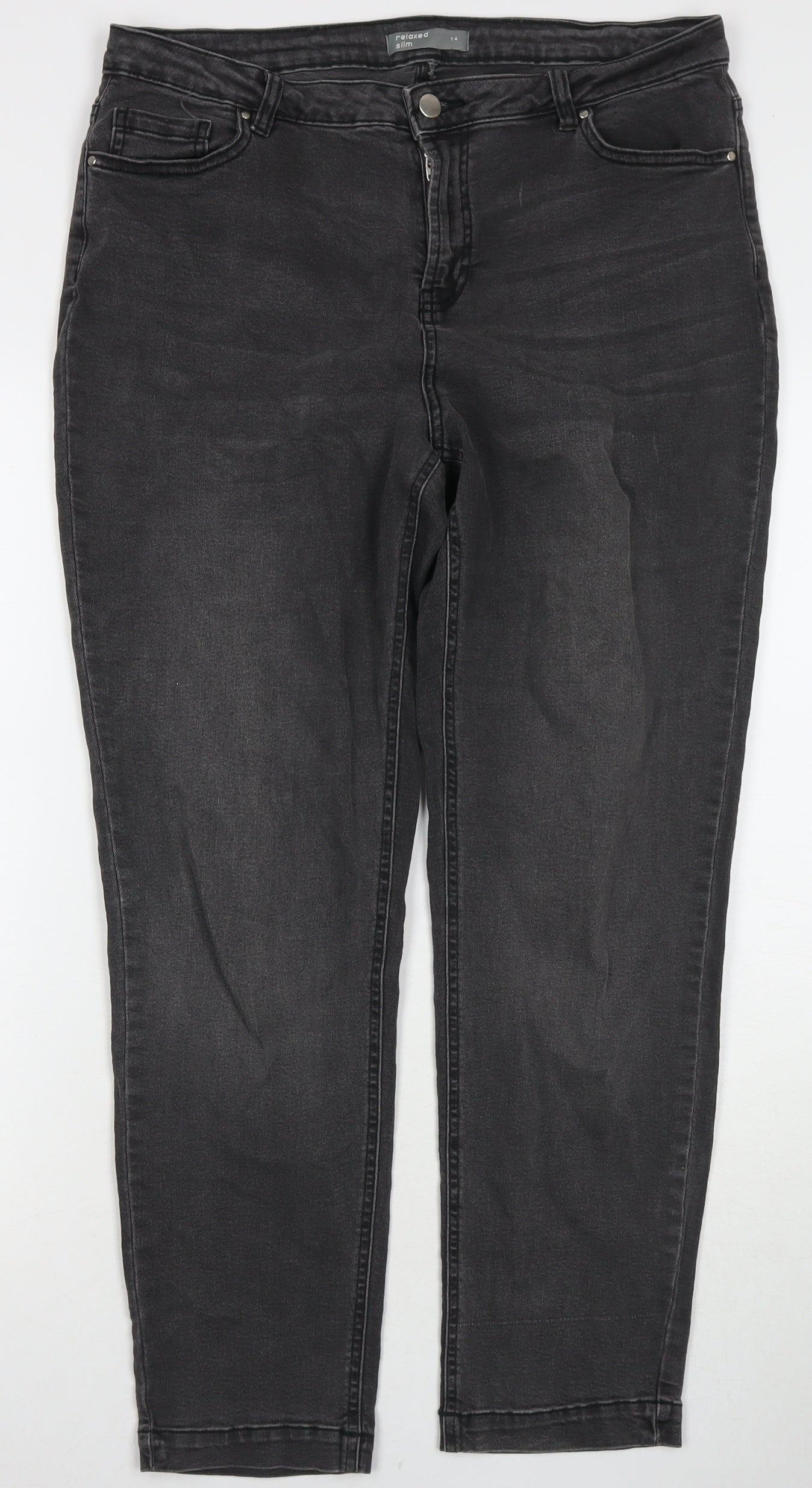 Nutmeg Womens Black Cotton Straight Jeans Size 14 L28 in Regular Zip